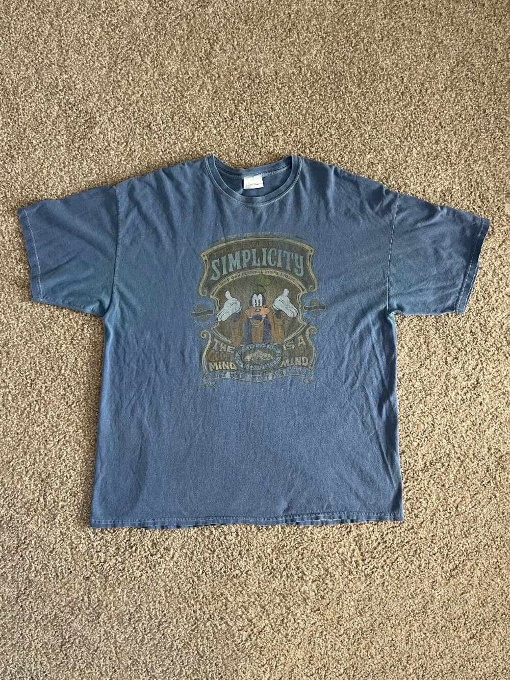 Y2K Disney Parks Goofy Faded Blue Graphic T-Shirt Disney World Funny Size 2X